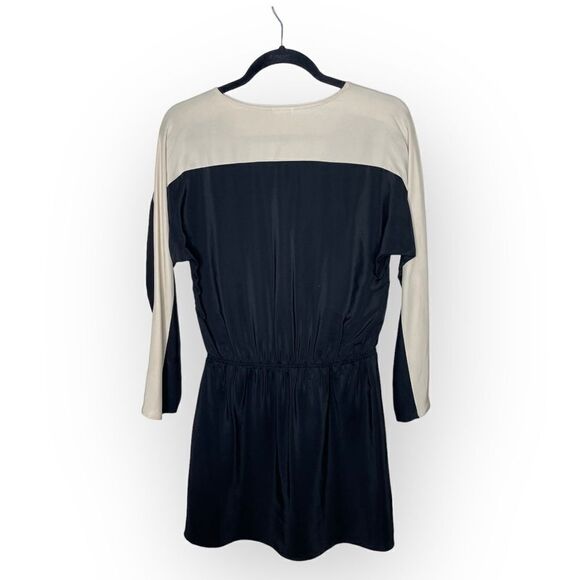 Parker Silk Colorblock Faux Wrap Blouson Mini Dress - Picture 5 of 9